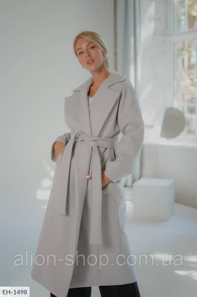 Кашемірове тепле жіноче пальто oversize на синтепоні, на запах із поясом, фото 1