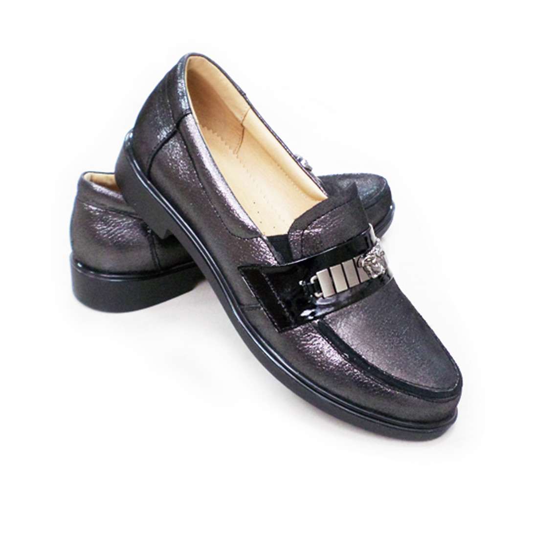 Кожаные женские туфли черные с серебристым напылением. - фото 2 - id-p582763441