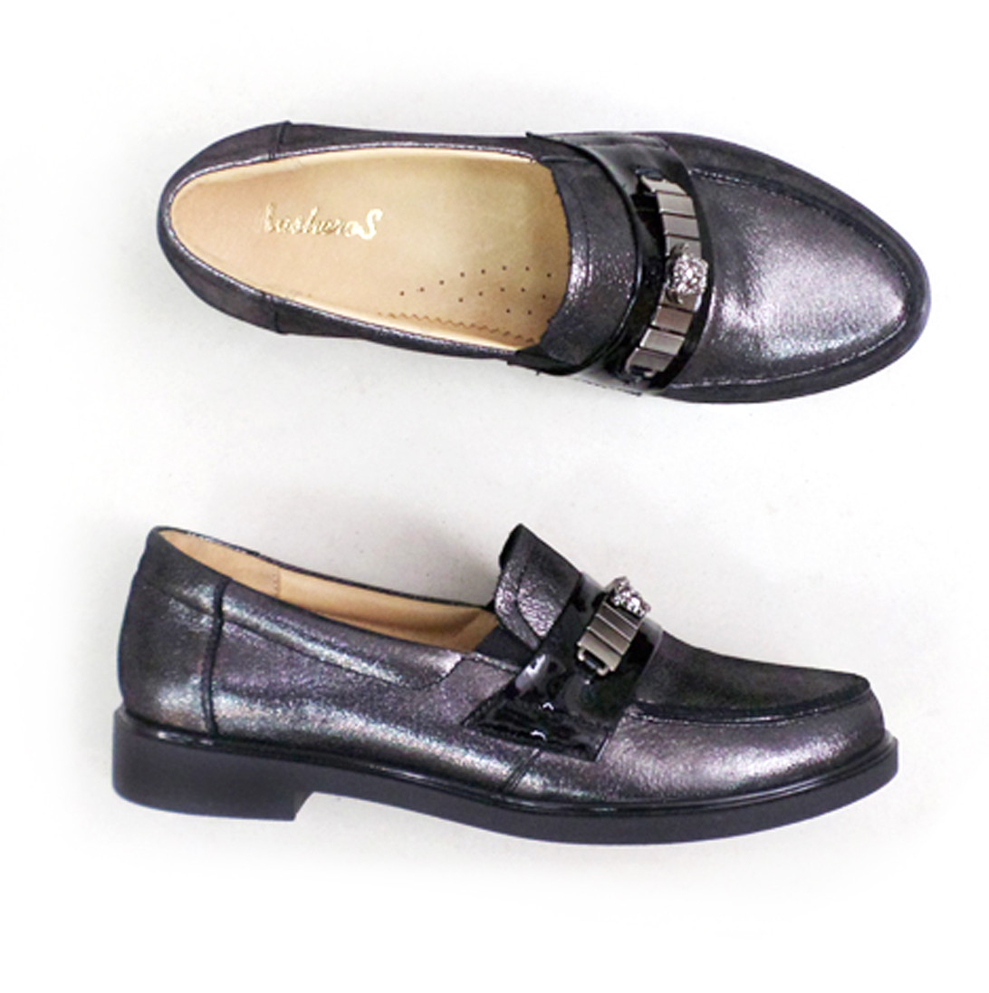 Кожаные женские туфли черные с серебристым напылением. - фото 1 - id-p582763441