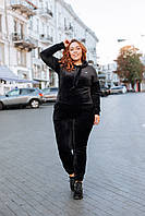 Женский велюровый спортивный прогулочный костюм большого размера батал черного цвета осенний Размер оверсайз