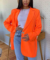 Пиджак женский однотонный свободного кроя Oversize оранжевый размер 44