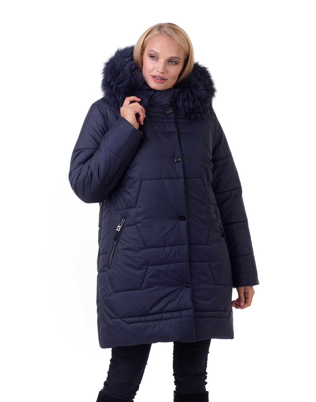 Жіноча зимова синя куртка з хутром  від виробника