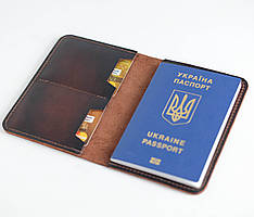 Обкладинка з натуральної шкіри для паперового паспорта, шкіра італійський краст, колір вишня