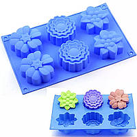 Силиконовая форма для кексов 3Д Цветы ассорти 6 шт