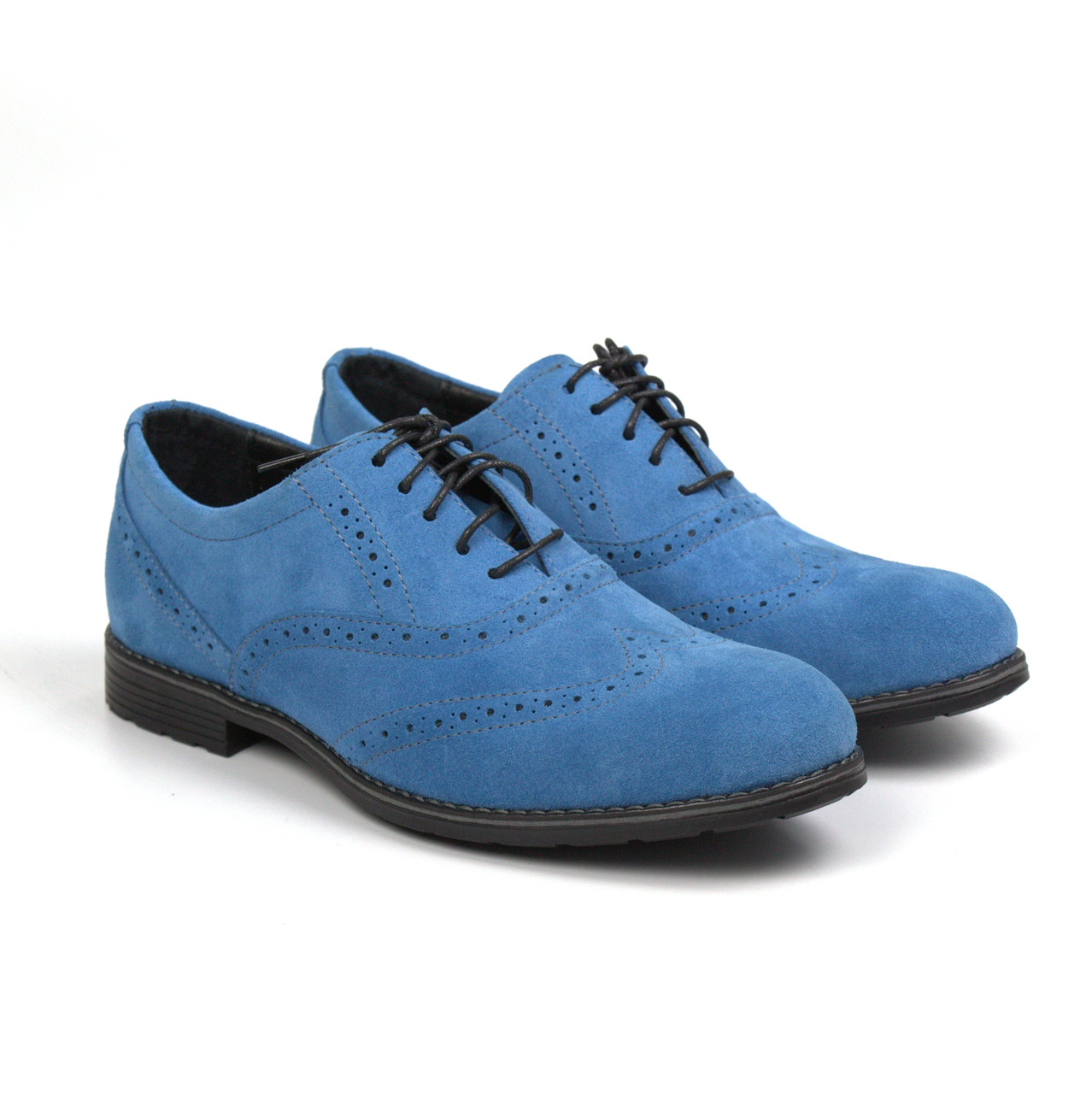 Блакитні туфлі замшеві броги оксфорди чоловіче взуття на весілля під замовлення Rosso Avangard Persona Sky-Blue