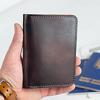 Обложка на паспорт (бумажный) с карманами для карт, натуральная кожа высокого качества, цвет вишня