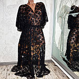 Розмір 58. Пляжна гіпюрова туніка для жінок, чорний довгий мереживний халат великого розміру, фото 7