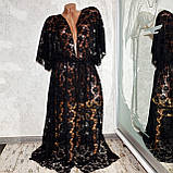 Розмір 58. Пляжна гіпюрова туніка для жінок, чорний довгий мереживний халат великого розміру, фото 5