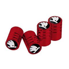 Ковпачки на ніпель для Шкоду Alitek Long Red Skoda Logo ч/б, 4 шт.