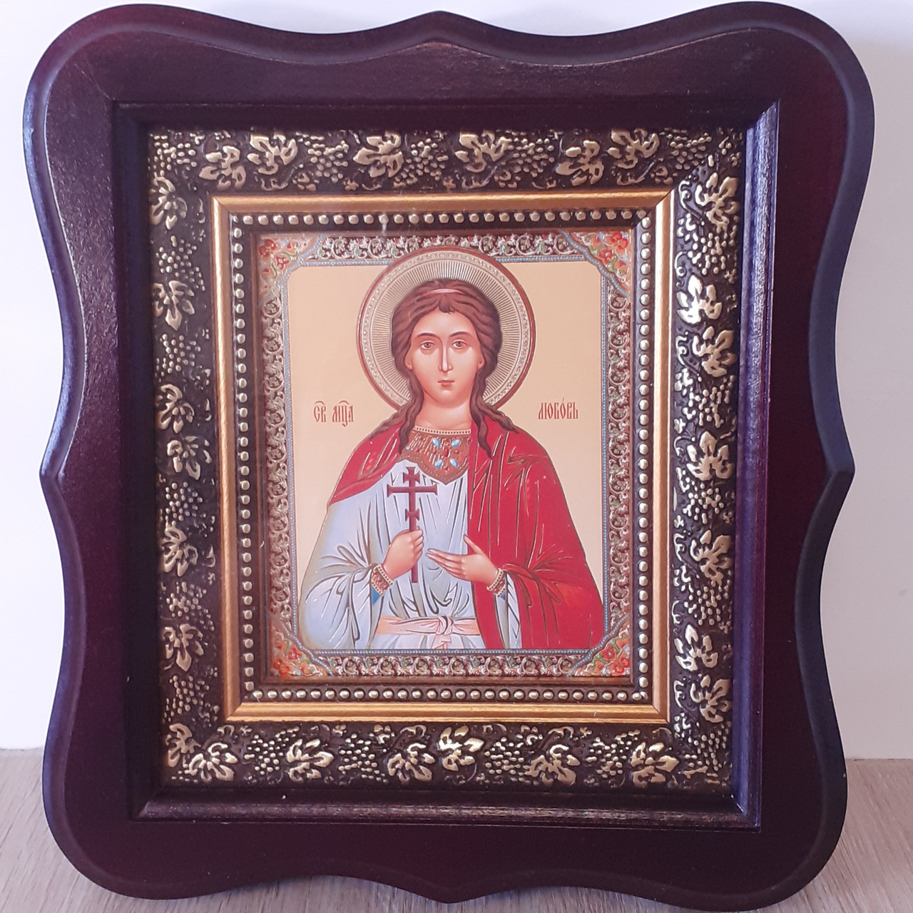 Ікона Любов свята Мучениця, лік 10х12 см, у темному дерев'яному кіоті