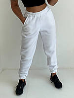 Стильні жіночі спорт штани джогери з манжетом тепла трехніть на флісі білий 52 (3XL).