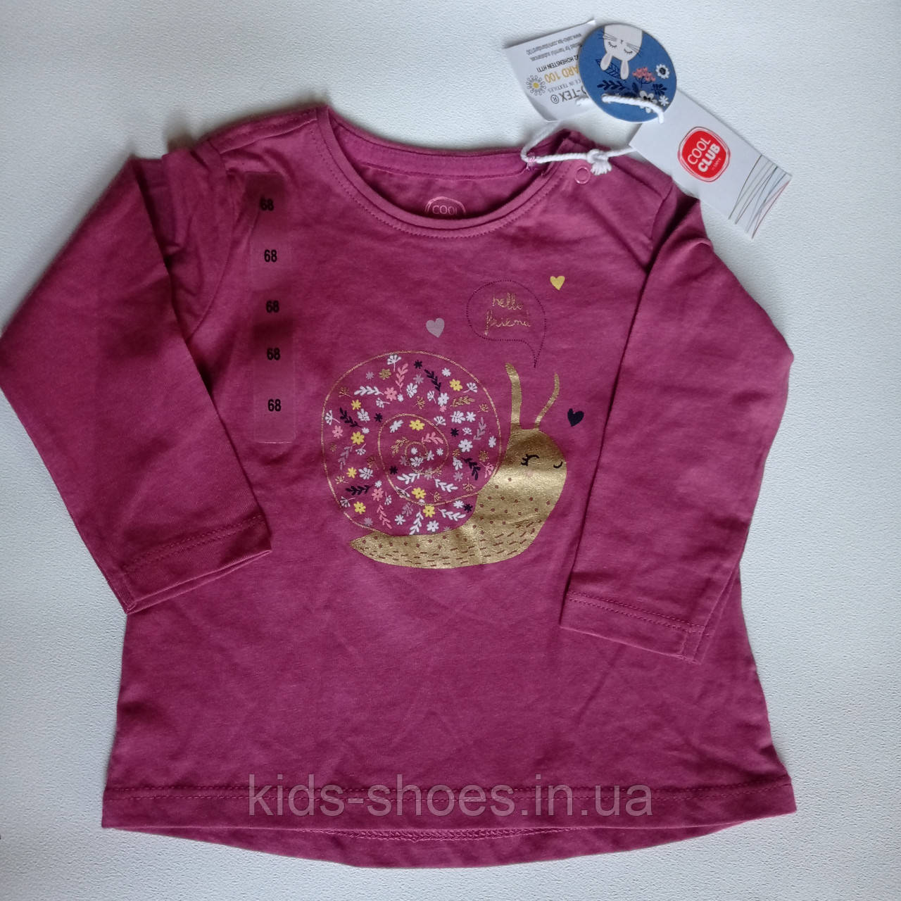 Дитячий реглан-лонгслів для дівчинки 68 бордо Равлик Cool club - фото 1 - id-p1475745398