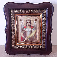 Ікона Архангел Михайл, лік 10х12 см, у темному дерев'яному кіоті