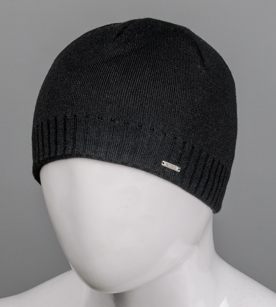 Чоловіча в'язана шапка на флісі Nord (1648), Чорний, фото 1