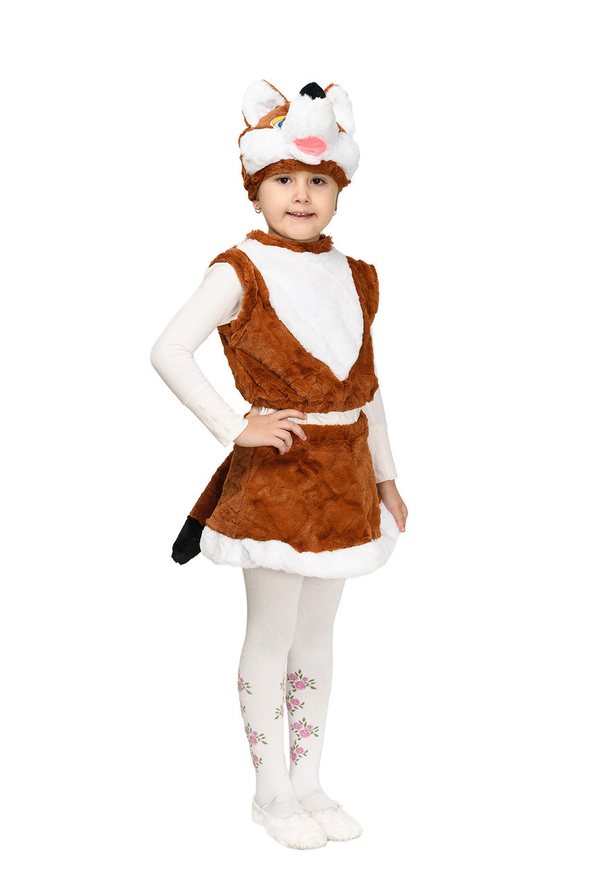 Карнавальный костюм ЛИСИЧКА, ЛИСА (мех) для девочки 3-6 лет, 94-116 см, детский новогодний костюм Лисички, фото 1