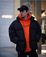 Черная куртка оверсайз зимняя мужская на синтепоне, Пуховик мужской однотонный без капюшона теплый стильный M