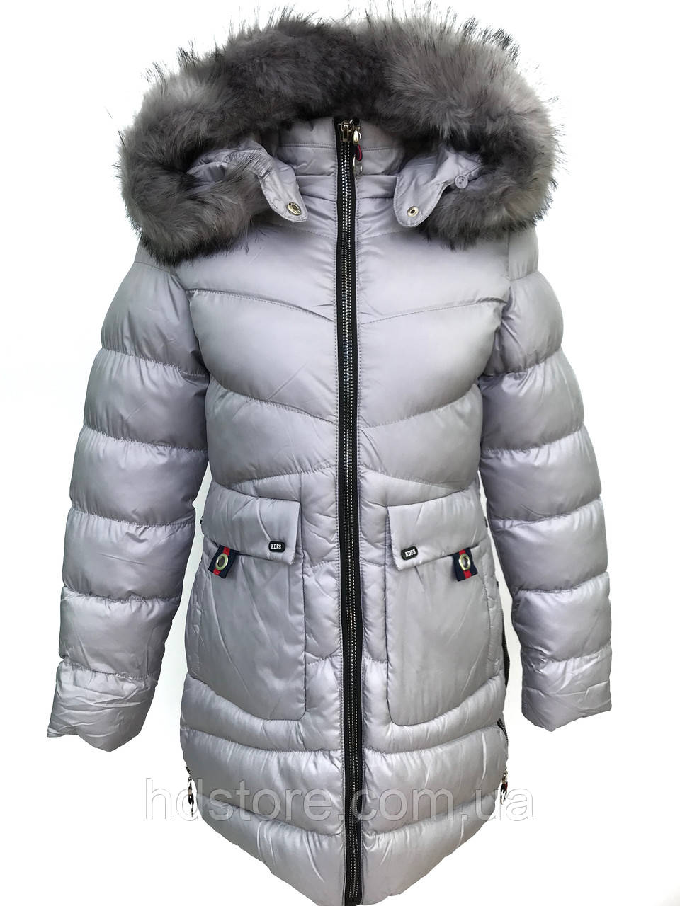 Зимова куртка-пальто для дівчинки 140-164 сіре (Польща)