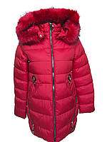 Зимова куртка-пальто для дівчинки-підлітка, червоне 140-164 (Польща)