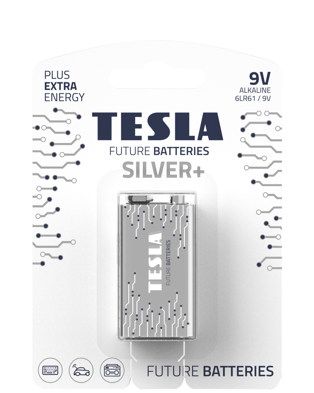 TESLA BATTERIES 9V/1604 SILVER+/ 2301 (6LR61 / BLISTER FOIL 1 шт)