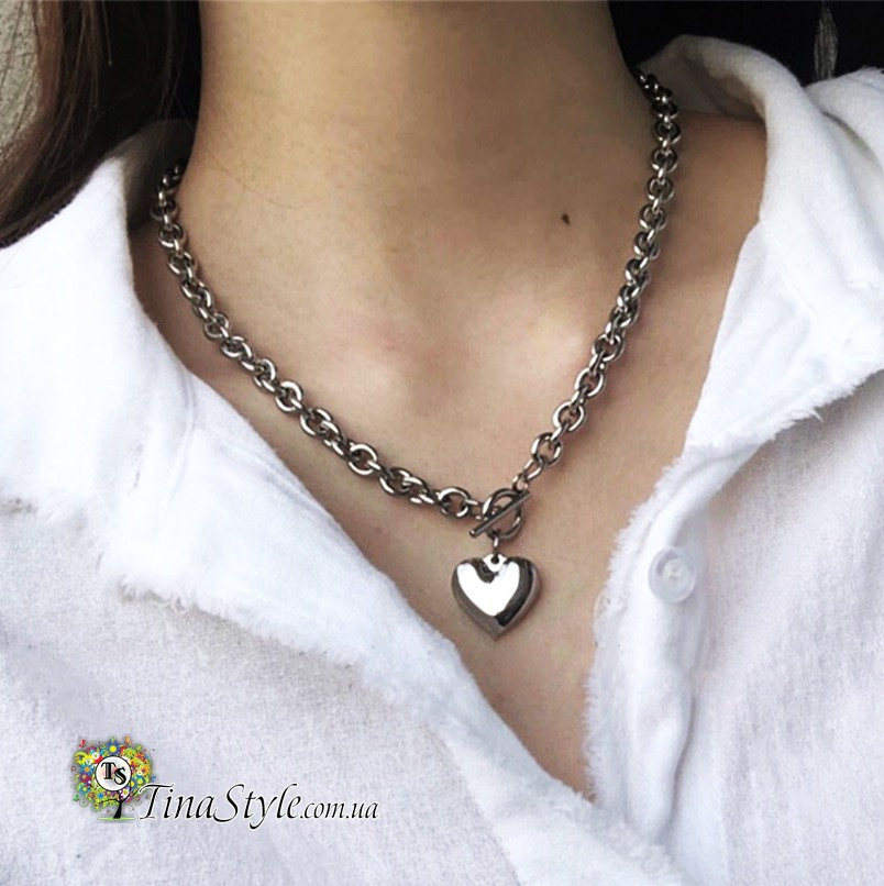 Кольє велике ланцюге з медальйоном Чокер на шию ланцюг ланцюжок срібний цвіт Підвіска Choker, фото 1