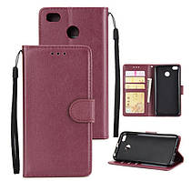 Чохол-книжка для Xiaomi Redmi 6 бордовий гаманець ремінець на руку
