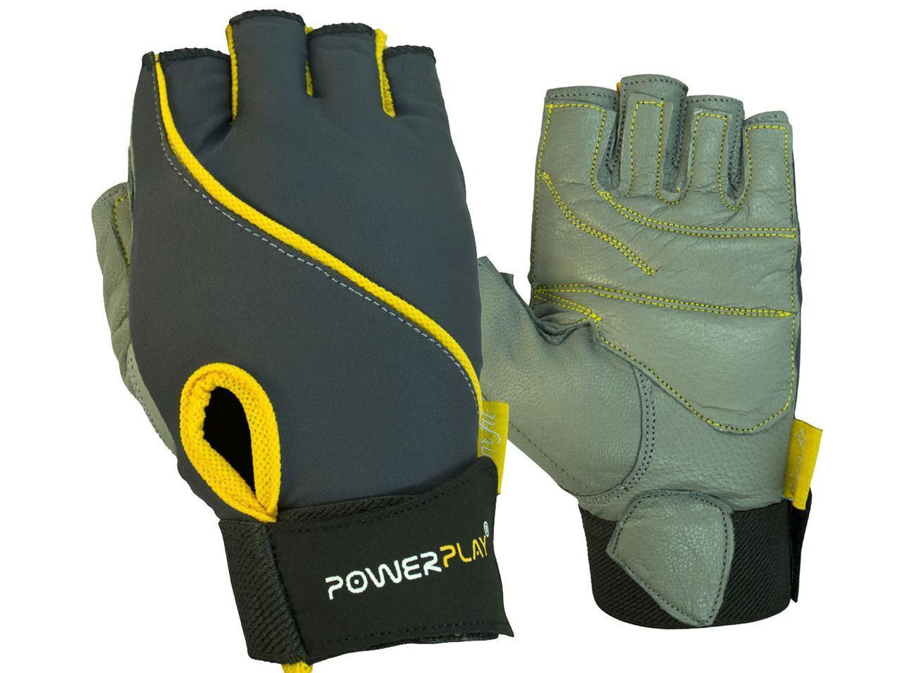 Рукавички для фітнесу PowerPlay 1725 B жіночі Сіро-Жовті XS