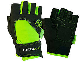 Рукавички для фітнесу PowerPlay 1728 жіночі Чорно-Зелені M