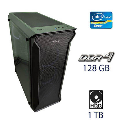 Сервер Mid Vinga Tower / 2x Intel Xeon E5-2643 v3 (6 (12) ядра по 3.4 - 3.7 GHz) / 128 GB DDR4 / 1 TB HDD / 650W, фото 1