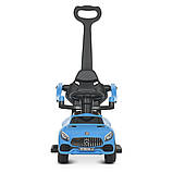 Дитяча каталка-толокар Mercedes М 4578 з батьківською ручкою 2 в 1 синій, фото 2