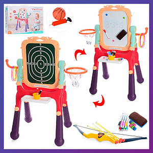 Дошка-мольберт дитячий двосторонній для малювання на ніжках із кільцем луком і стрілами WQ804-AB
