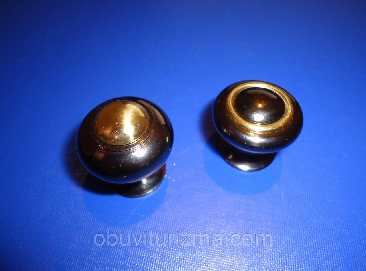 Кнопка латунь чорний - золото, фото 1
