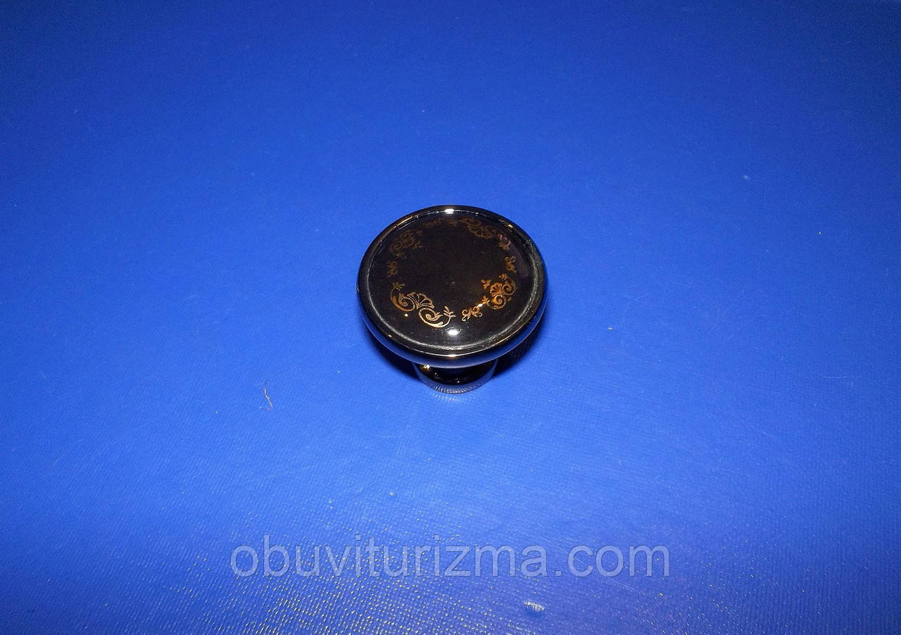 РУЧКА кераміка кнопка K-301 черн. глянець, фото 1