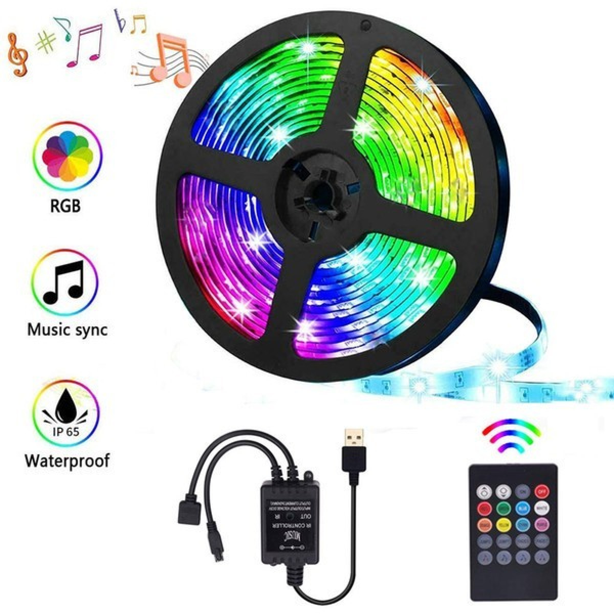 Світлодіодна стрічка 5м + пульт ДК USB LED 5050 RGB Чорний