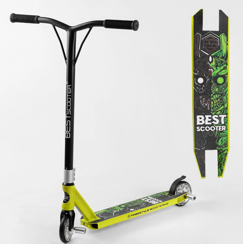 Трюковий самокат Best Scooter 57870 HIC-система, алюмінієвий диск і дека, колеса PU 110мм, пеги, ширина керма 52 см