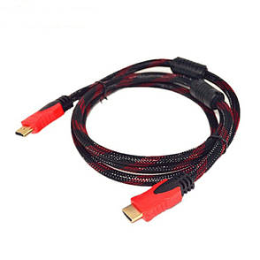HDMI кабель 1.4 V 3m з нейлоновою опліткою і позолоченими коннекторами чорно-червоний, фото 2