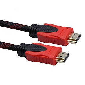 HDMI кабель 1.4 V 3m з нейлоновою опліткою і позолоченими коннекторами чорно-червоний, фото 2