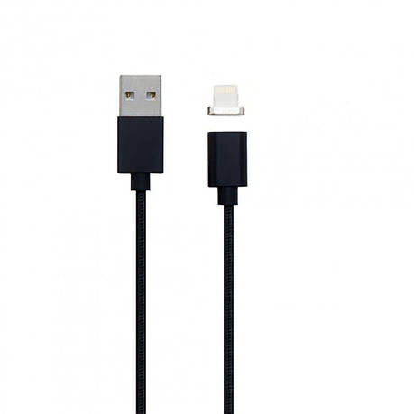 USB кабель магнітний Clip-On у тканинній обплетенні Lightning 1m чорний, фото 2