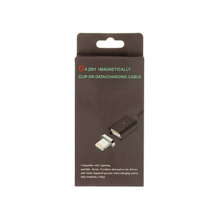 USB кабель магнітний Clip-On у тканинній обплетенні Lightning 1m чорний, фото 2