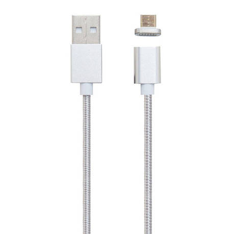 USB кабель магнітний Clip-On у тканинній обплетенні Micro 1m сріблястий, фото 2