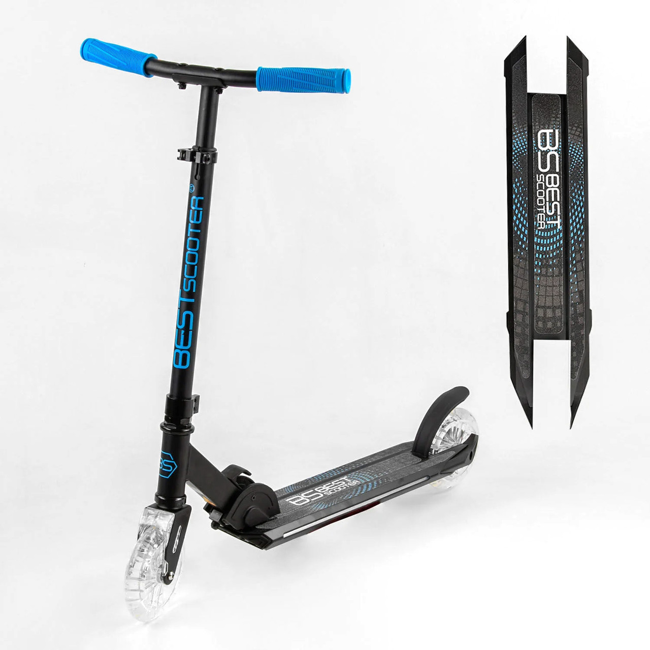 Самокат дитячий двоколісний для хлопчика дівчинки 4 5 6 років Best Scooter 33095 чорно-синій, з підсвіткою