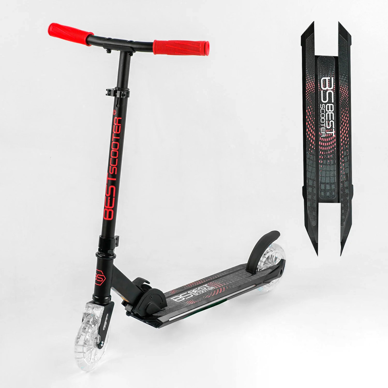 Самокат дитячий двоколісний для дівчинки 4 5 6 років Best Scooter 56518 чорно-червоний, з підсвіткою