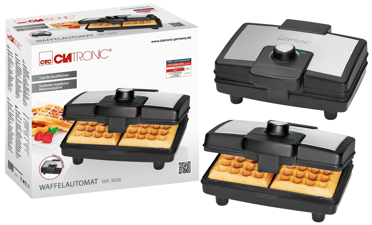 Вафельниця CLATRONIC WA 3606 для 2 квадратних бельгійських вафель (800Вт, Німеччина), фото 1