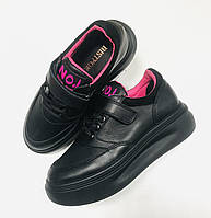 Кроссовки на девочку кожаные чёрные удобные повседневные от производителя