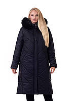Жіноче зимове пальто-пуховик із натуральним хутром. Жіноча курточка великого розміру Р-с 52 по 68 чорне