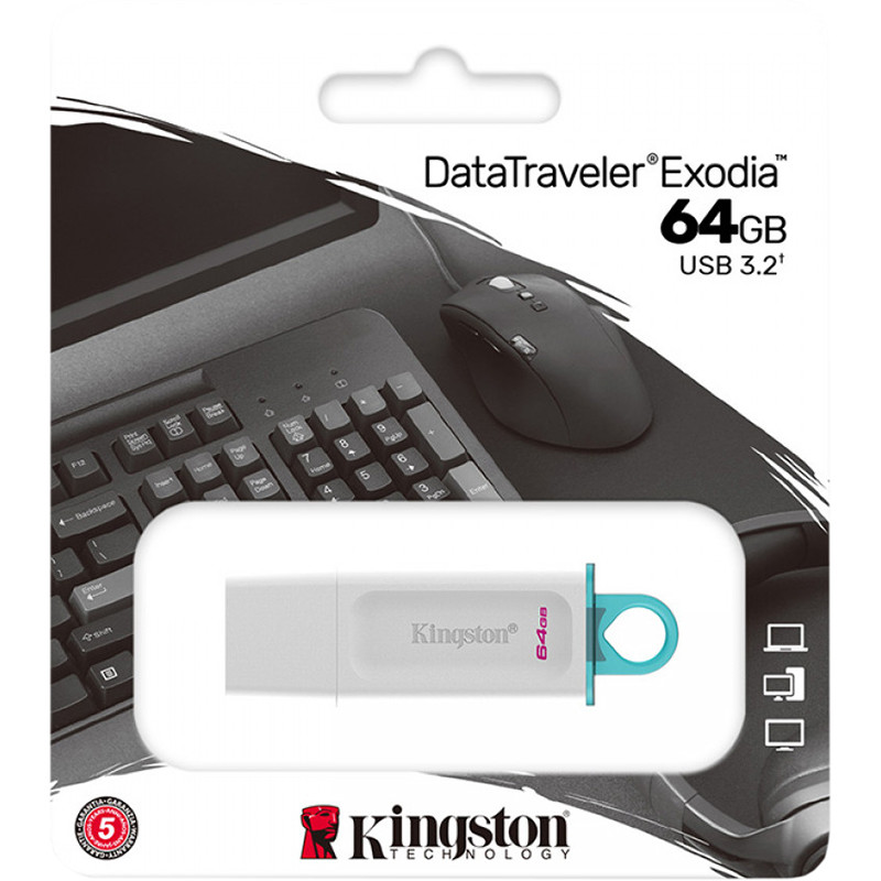 USB флешка Kingston DataTraveler Exodia 64GB USB 3.2 Gen 1 White/Teal (KC-U2G64-5R) - фото 2 - id-p1475970458