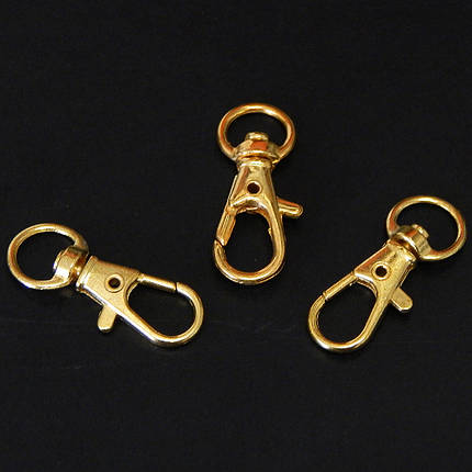 Карабін під ланцюг для брелоків, сумок, ключів 32 мм, золото, фото 1