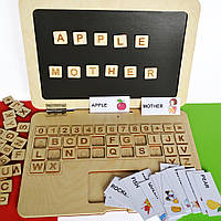 Дерев'яний ноутбук (АНГЛІЙСЬКИЙ), алфавіт, магнітна азбука (абетка) із дерева. Подарунок хлопчику чи дівчині на 3,4,5,6 років