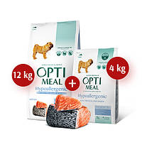 АКЦІЯ! Optimeal сухий гіпоалергенний корм для собак середніх і великих порід з лососем 12КГ + 4КГ