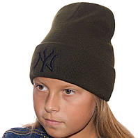 Стильная зимняя детская шапка с логотипом Нью Йорк New York NY для мальчика и для девочки Хаки