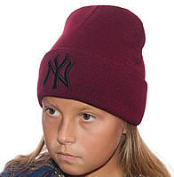 Стильная зимняя детская шапка с логотипом Нью Йорк New York NY для мальчика и для девочки Бордо